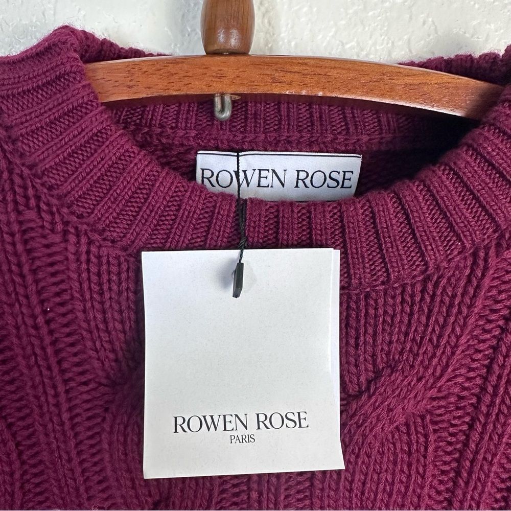 Rowen Rose Round Neck Knit Sweater in Bordeaux Size S - Picture 6 of 9